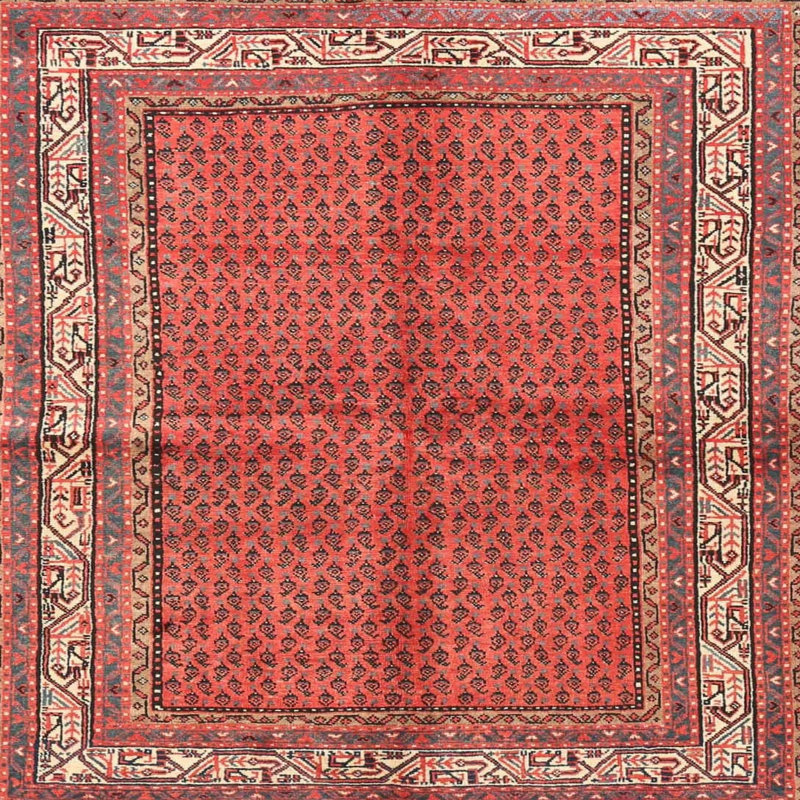 Tapis traditionnel rouge / brun / beige, Carré 5 pi