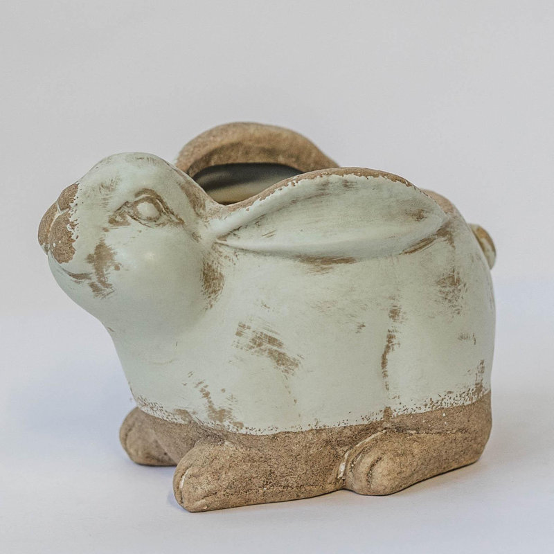 Rustic Light Green And Beige Rabbit Shaped Planter
