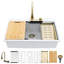 Évier de cuisine encastré avec effet cascade 33 x 22 po - Composite de quartz blanc, poste de travail avec robinet extractible et divers accessoires pour composites variés