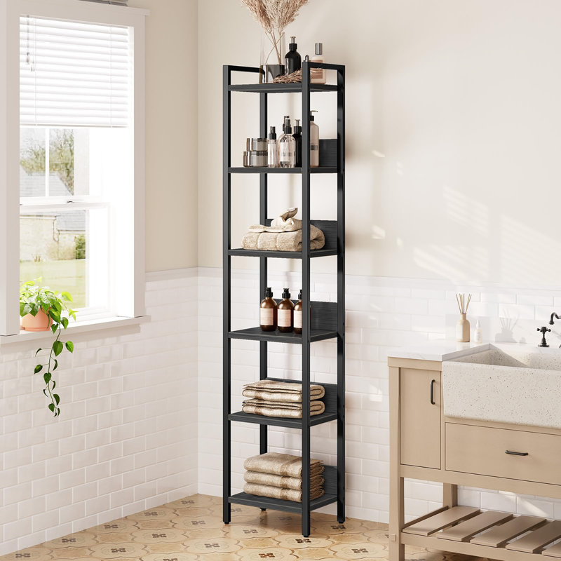 Bibliothèque sur pieds à 6 niveaux, (6 Shelves) 62"H x 13"W x 9.5"D, Noir