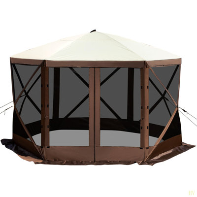 Tente de camping avec moustiquaire de camping, 12 * 12 pi, tente abri escamotable à 6 côtés avec fenêtres en filet, sac de transport portable, piquets, grandes tentes d'ombrage pour le camping extérieur, la pelouse et la cour