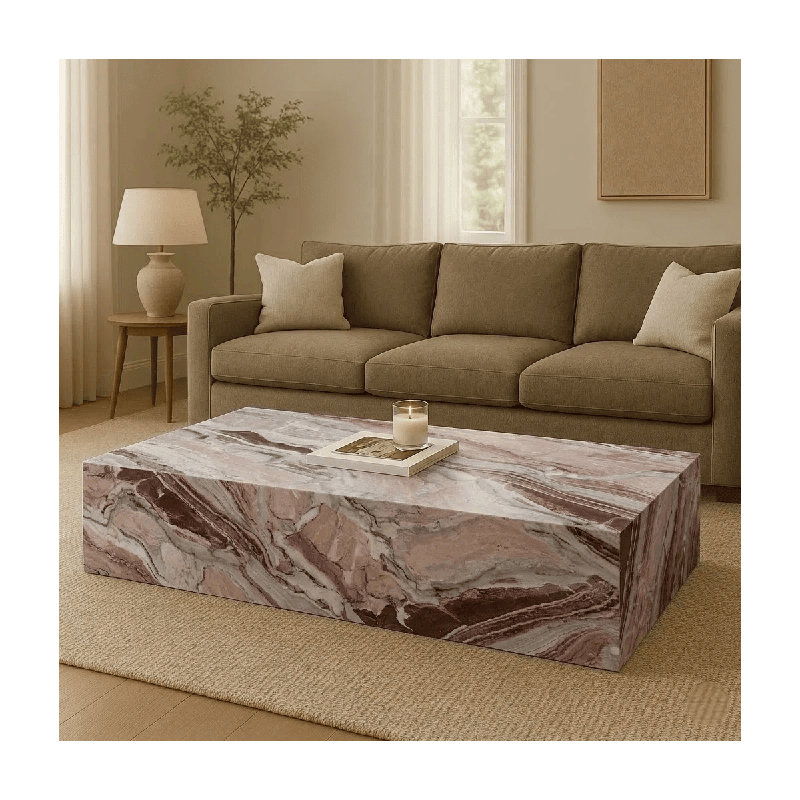 Table basse en marbre véritable - marbre Arabescato Orobico Rosso, très grand 54 po