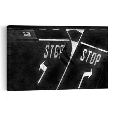 Impression d'art mural contemporain noir et blanc à la croisée des chemins