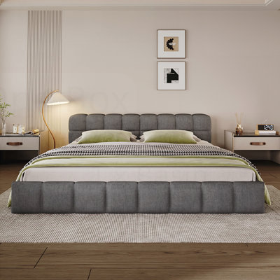 Élégant lit tapissier en chenille avec motif en damier, doux et durable pour un confort et un style ultimes