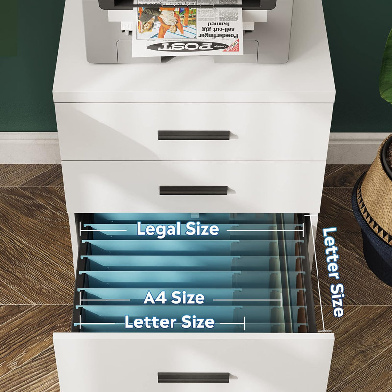 White Wood 3-Drawer Rolling Filing Cabinet with Wheels