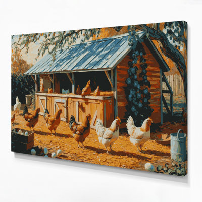 Ferme, poulailler, art mural sur toile brune