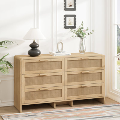 Arc Shaped Corner Chest - 6 Drawers, Ample Storage Natural Finish Console Simple