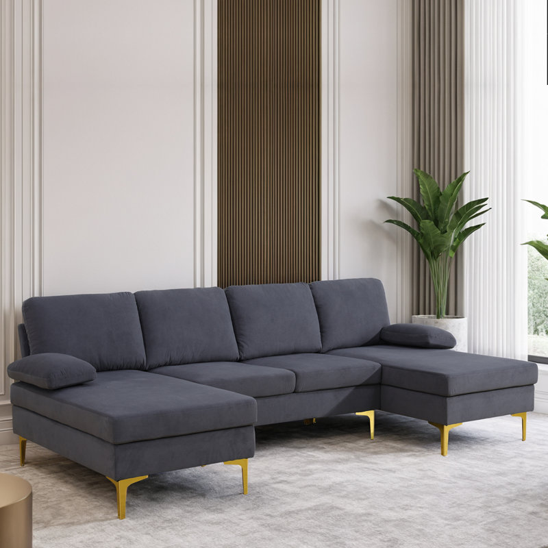 Komor 99.5'' Pillow Top Arms Modular Sofa, Komor Gray Microfiber / Microsuede
