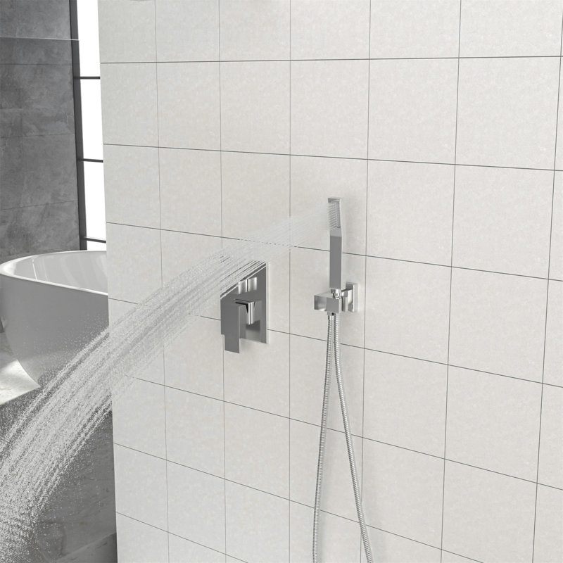 Pomme de douche double - Système de douche carré mural de 10 pouces avec valve brute, Chrome chrome