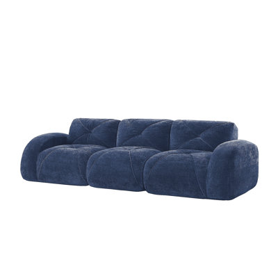 Canapé 110 po sans tissu avec velours doux et capitonné, canapé modulaire modulaire, éponge haute densité 32D, conception antidérapante, fond ergonomique, aucun assemblage requis, pour le cinéma maison, bleu