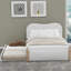 Lit plateforme double rembourré pleine grandeur avec pieds en bois et lit gigogne simple, blanc