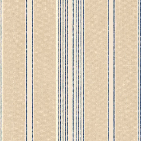 Papier peint à rayures 32,7 pi x 20,5 po Scalzo, Bleu marine / beige
