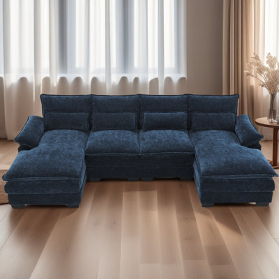 6-seater Modern U-shaped Sectional Sofa With Chaise Lounge & Waist Pillows - Contemporary Symmetrical Sleeper Sofa For Living Rooms & Apartments