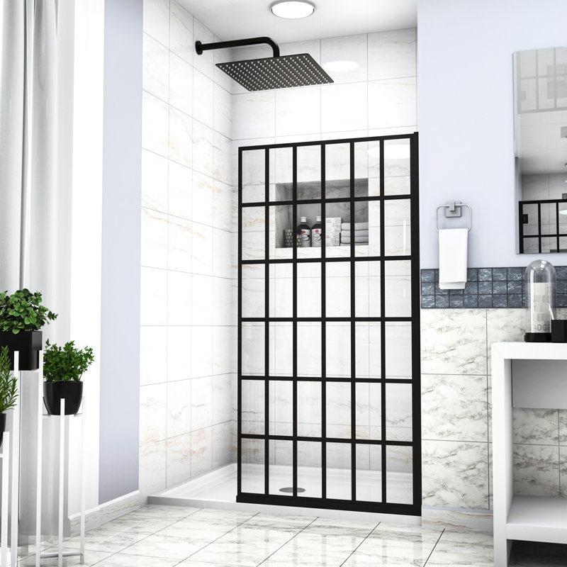 Porte de douche noire matte de 34 po x H 72 po - entrée ouverte, panneau simple