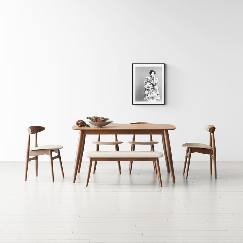 Gallman 6-Piece Rectangular Dining Set with Upholstered Chairs, 29.33"H x 35.44"L x 59.06"W