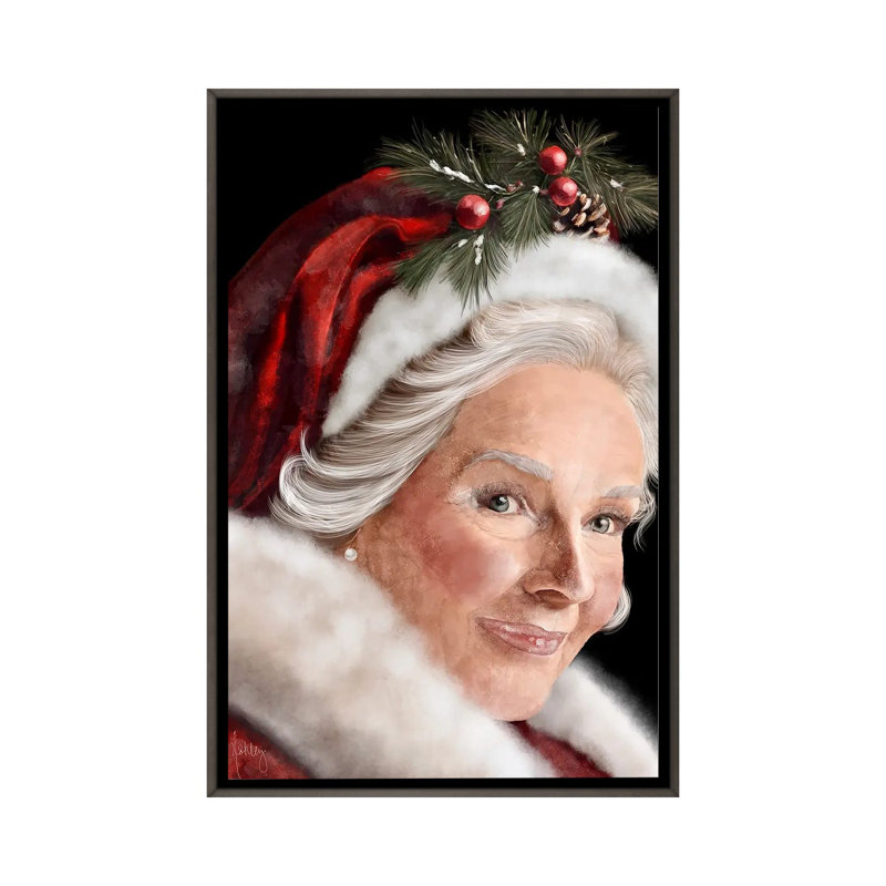 Mme. Claus - reproduction d'art murale - toile encadrée, H 26 po x l 18 po, Cadre flottant sans passe-partout, Gris