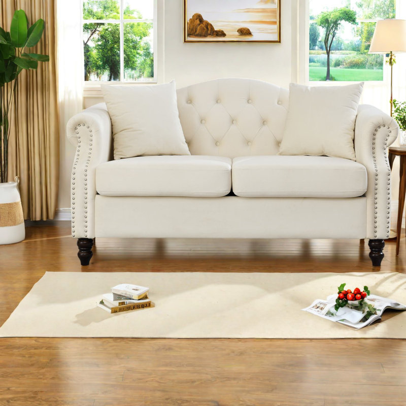 Compression 57in Velvet Sofas, Chesterfield Modern Loveseat For Home