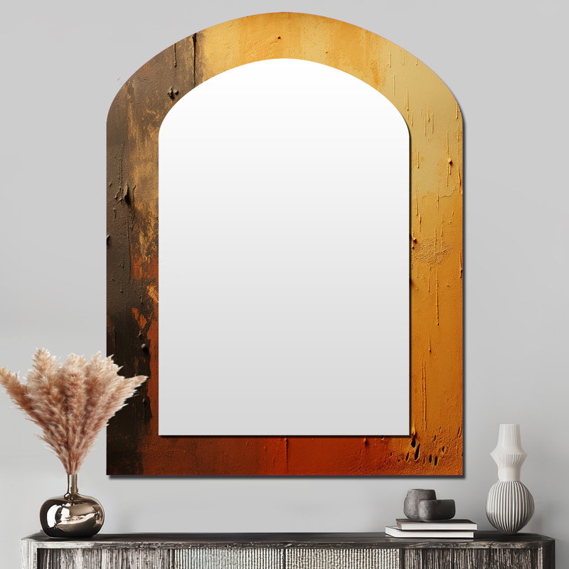 Orange Chaos Collage II - Abstract Collages Irregular Shape Unique Wall Mirror, Modern Asymmetrical Mirror, Printed Metal Art