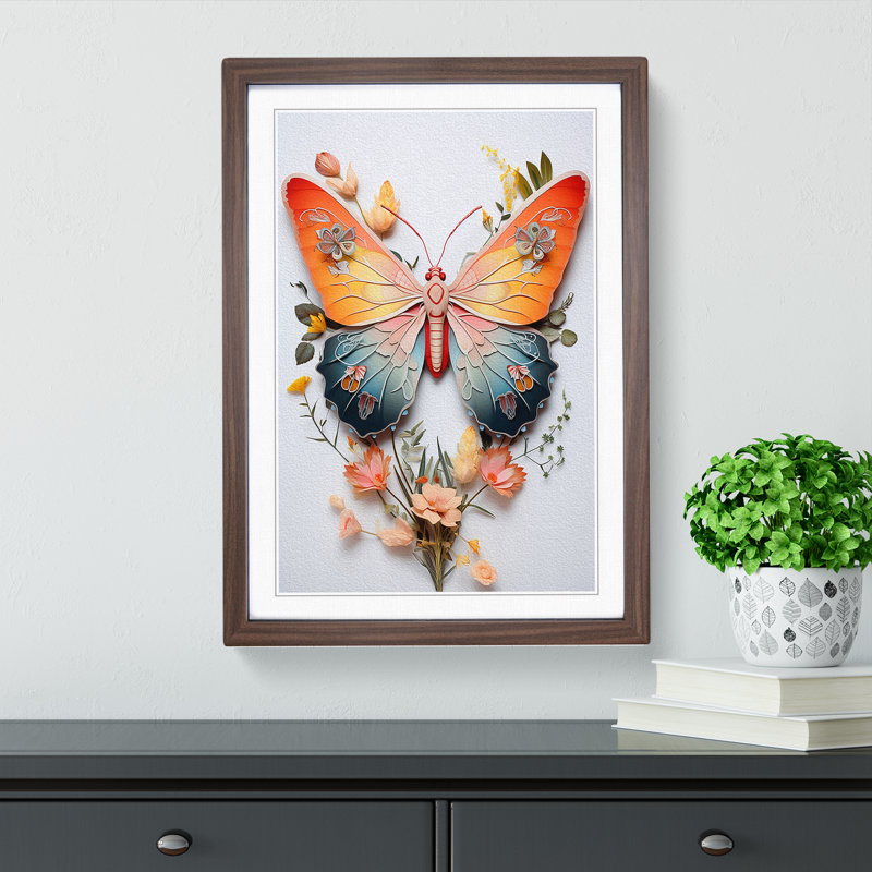 Moth Colour Field No.2 - Single Picture Frame Print on Wood, 64cm H x 46cm W x 2cm D, Walnut