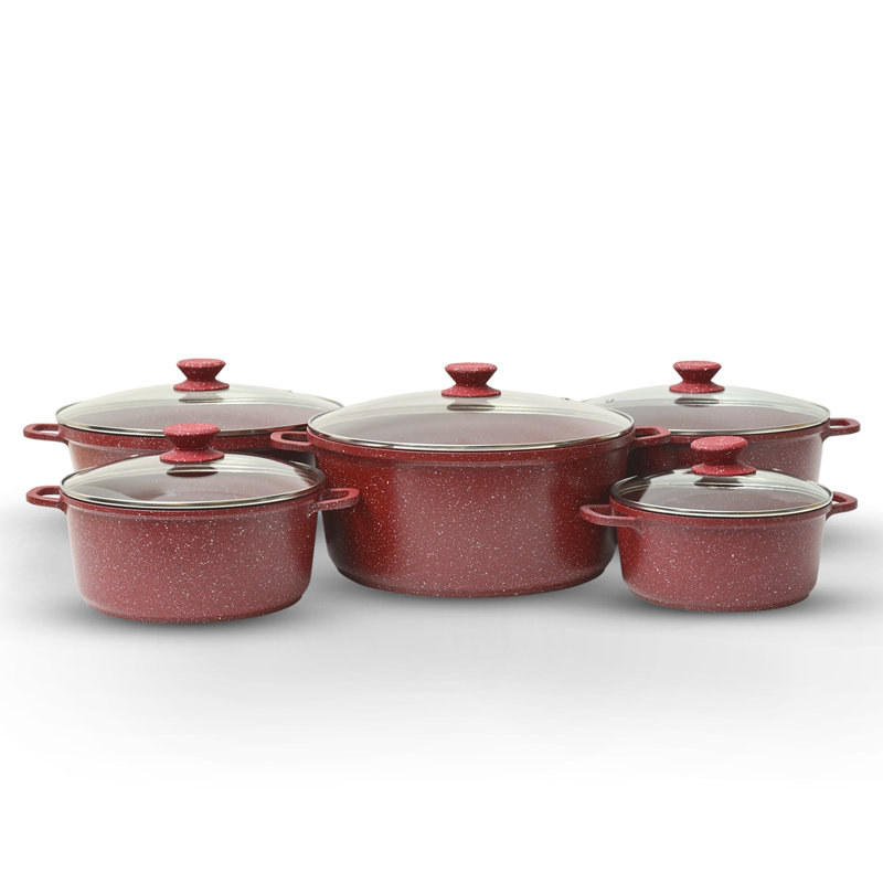 5 - Piece Non-Stick Aluminum Cookware Set, Red