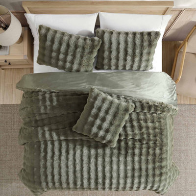 Waimi Faux Fur 4 pc King Comforter Set Green