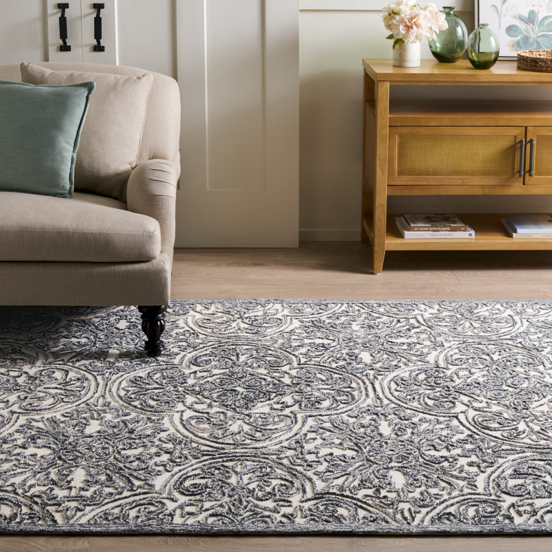 Msr Trace Hand Tufted Wool; Cotton With Latex Damask Rug, Rectangle 5' x 8'