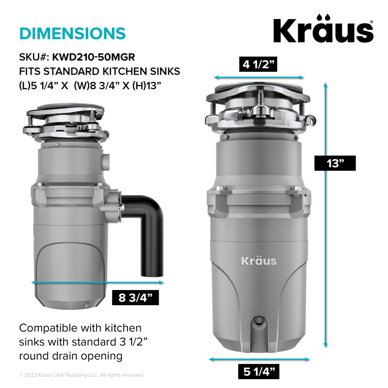 Matte Grey High-Speed 1/2 HP Continuous Feed Garbage Disposal