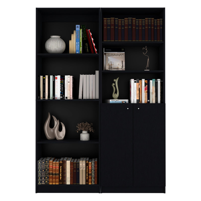 La bibliothèque de salon noire 2 offre un rangement polyvalent pour différents articles avec 2 bibliothèques - et de nombreuses étagères fonctionnelles qui rehaussent votre espace