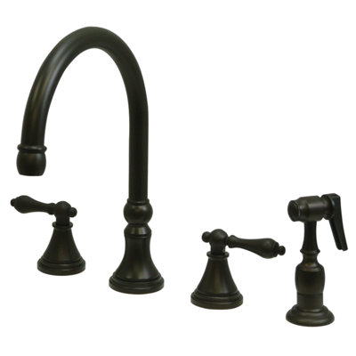 Kingston Brass Governor Double-Handle 4-Hole Widespread Kitchen Faucet with Brass Sprayer