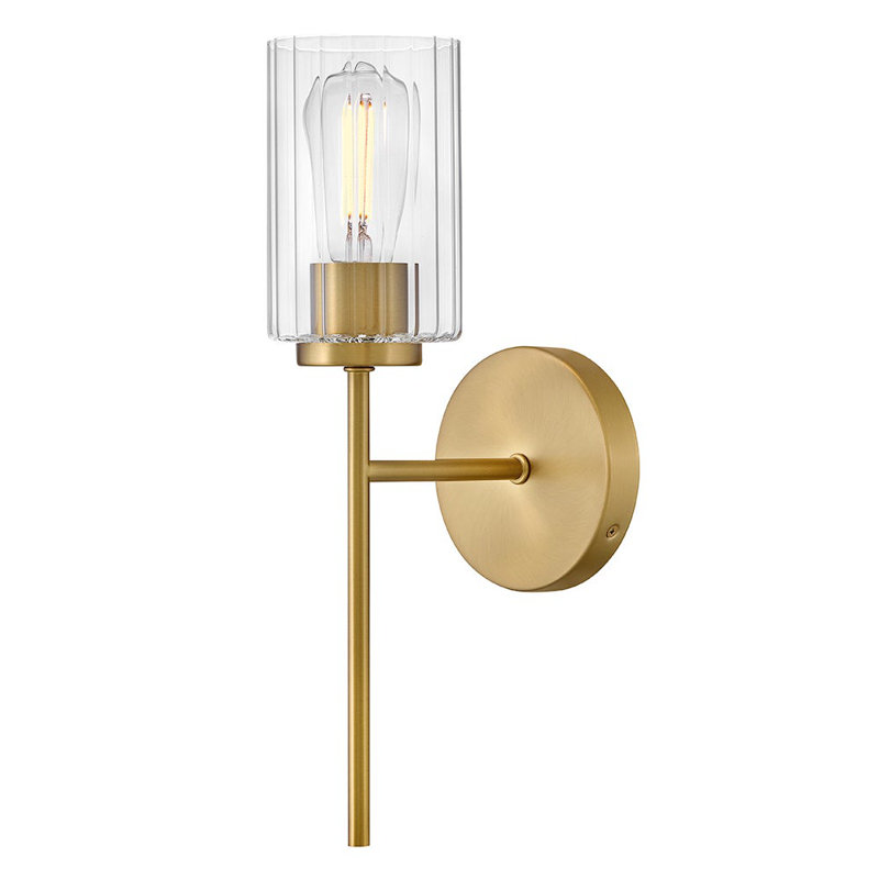 Applique murale pour salle de bain à simple lumière avec verre côtelé transparent, Bronzé