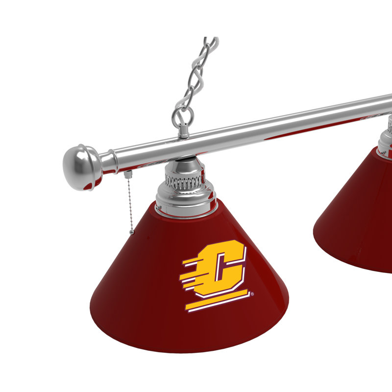 3 - Light Pool Table Lights Pendant, Chrome, Central Michigan Chippewas