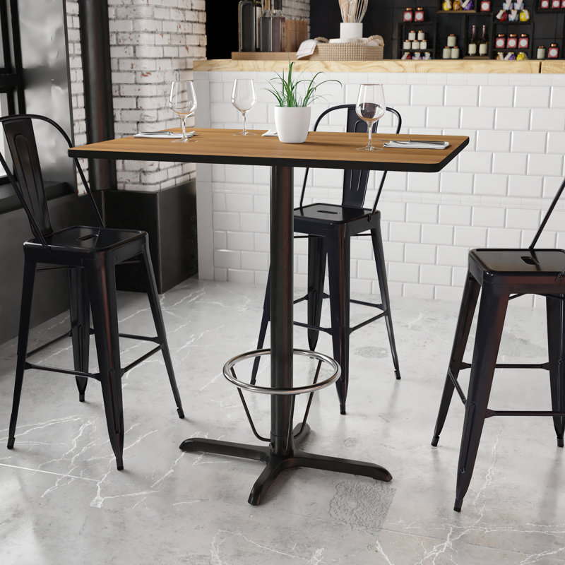 Basquez Rectangular Laminate Table Top with Bar Height Table Base and Foot Ring, 43.125" H x 30" W x 42" D, Walnut