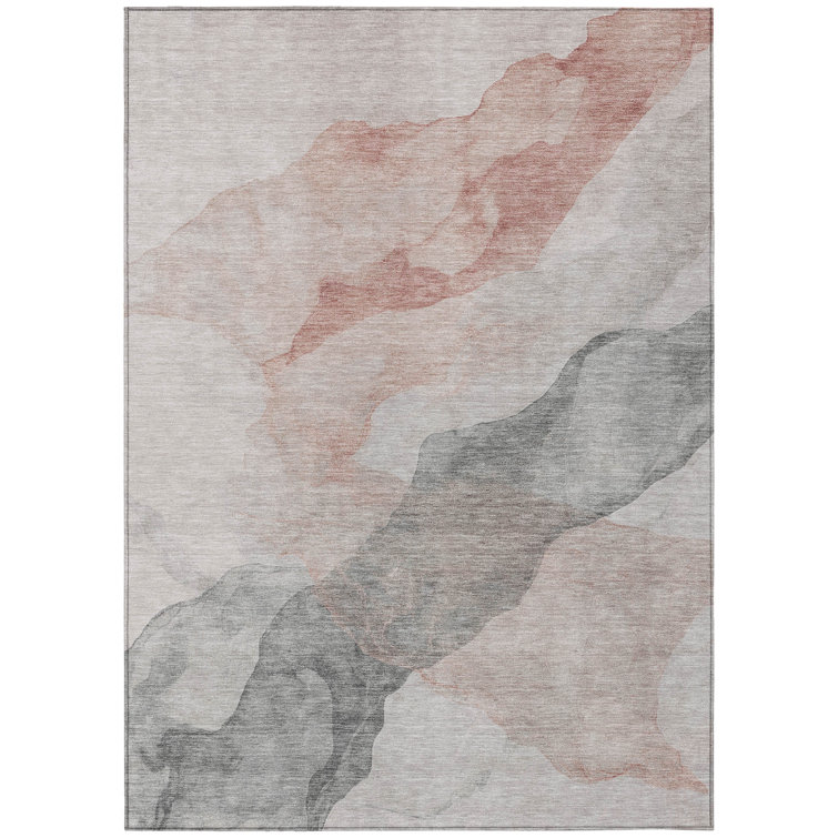 Machine Washable Indoor/Outdoor Xhevrie Salmon Rug