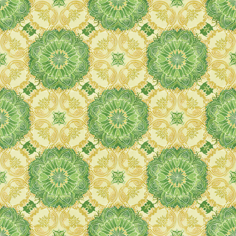 Carreau de mosaïque autocollant en vinyle à motif floral médaillon émeraude jardin 5 po x 5 po