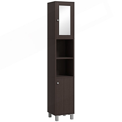 Armoire d'entrée, armoire de rangement haute pour salle de bain avec miroir, armoire tour autoportante avec tablettes réglables