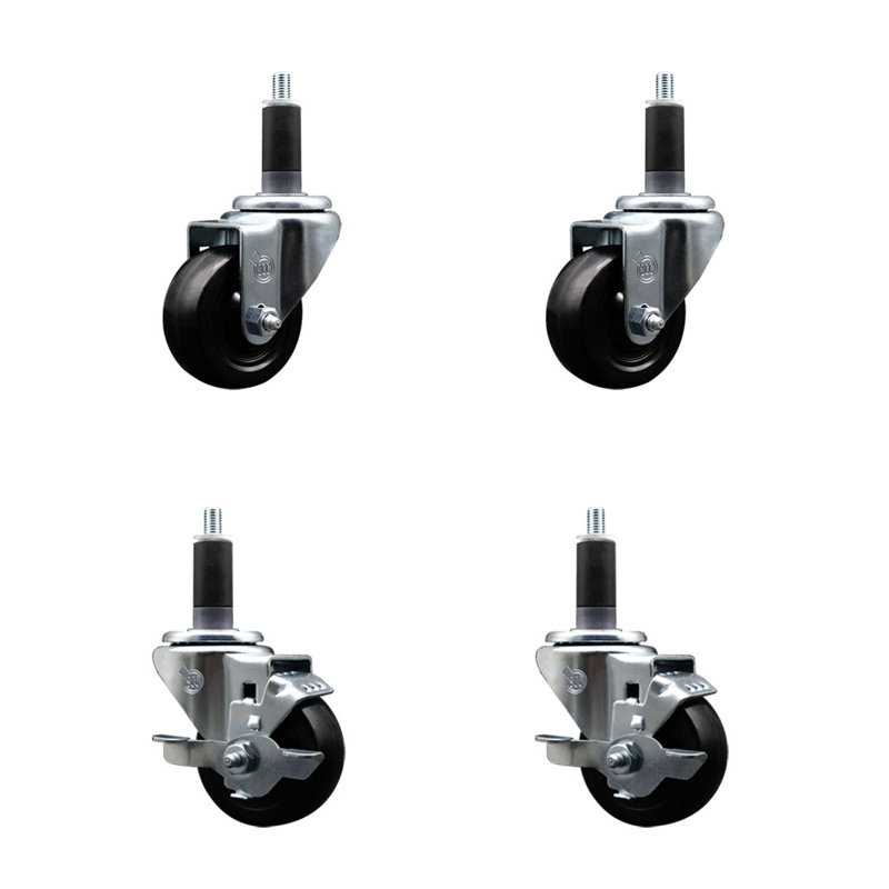 Ensemble de roulettes extensibles pivotantes en caoutchouc souple de 3 pouces 1-1 / 8 pouces 2 freins SCC