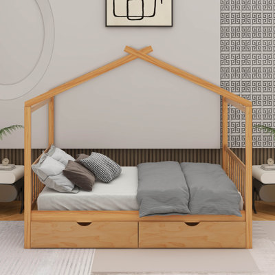 Full Size House Platform Bed With Two Drawers,Headboard And Footboard
