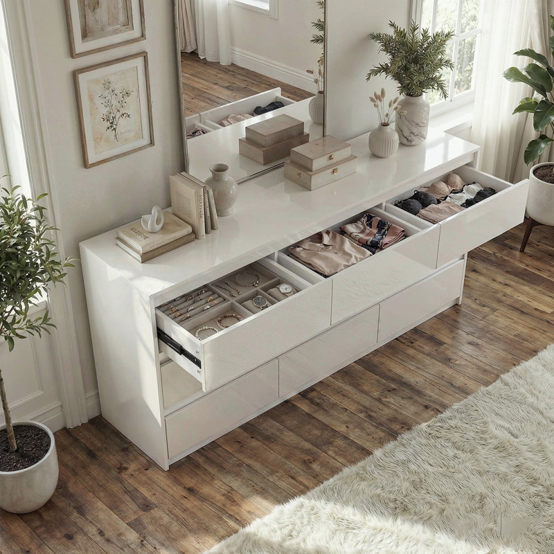Commode blanche 9 tiroirs Elegant
