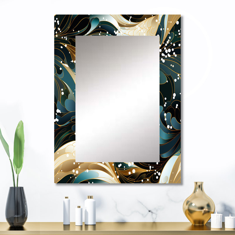 Essence éthérée bleue et dorée Deontrez - miroir décoratif abstrait, grand miroir mural moderne, impression d'art en métal