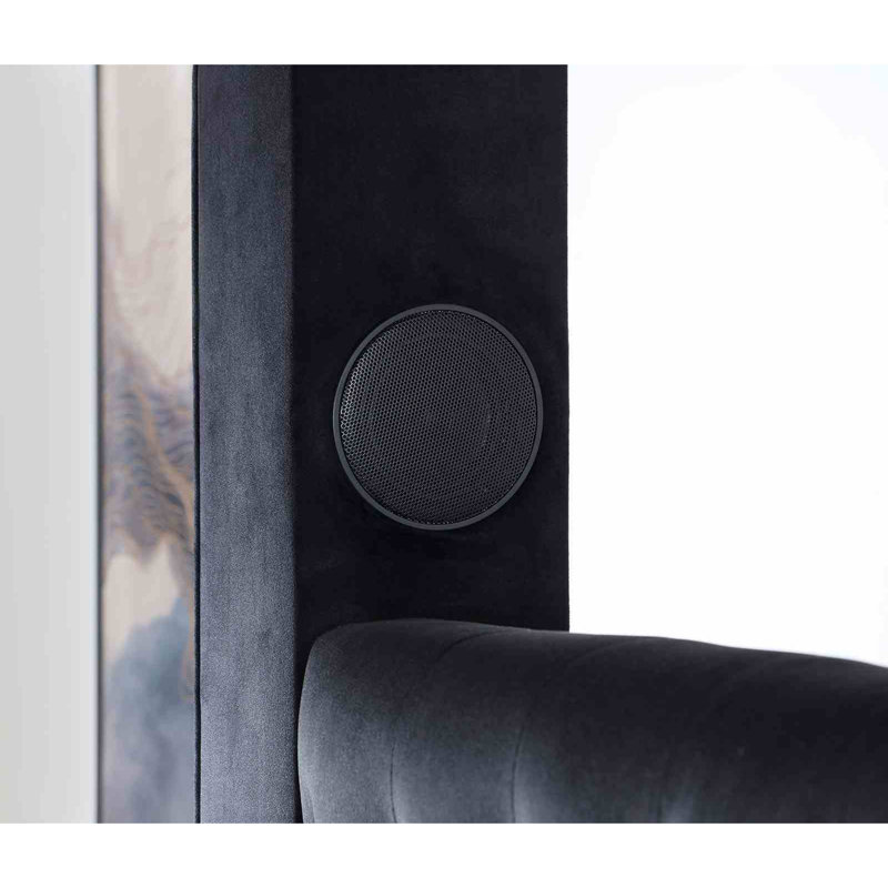 Lit à baldaquin entièrement rembourré avec audio Bluetooth et chargement USB, Queen, Black