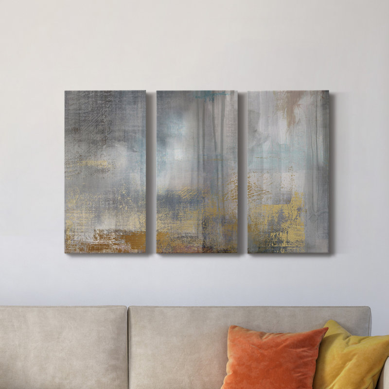 «Misty Sky II Revisit», peinture sur toile tendue 3 pièces, H 27 po x l 54 po x P 1 po