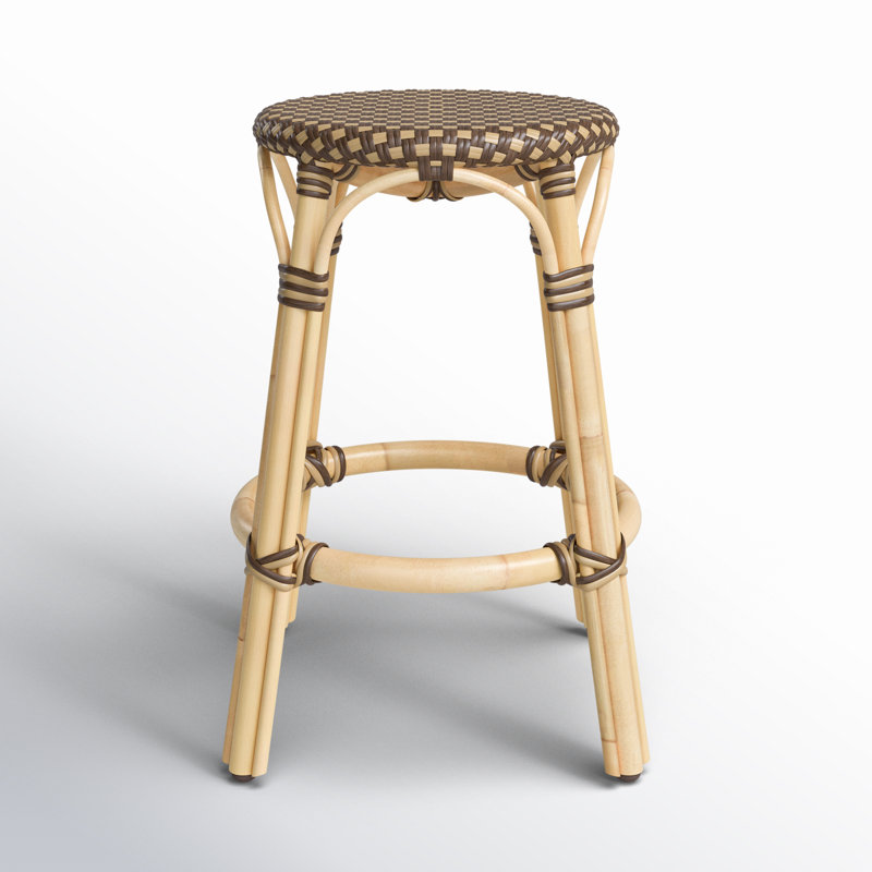 Tobias Rattan Bar Stool & Counter Stool, Brown/Tan Dot/Natural Rattan Frame, Counter Stool (24" Seat Height)