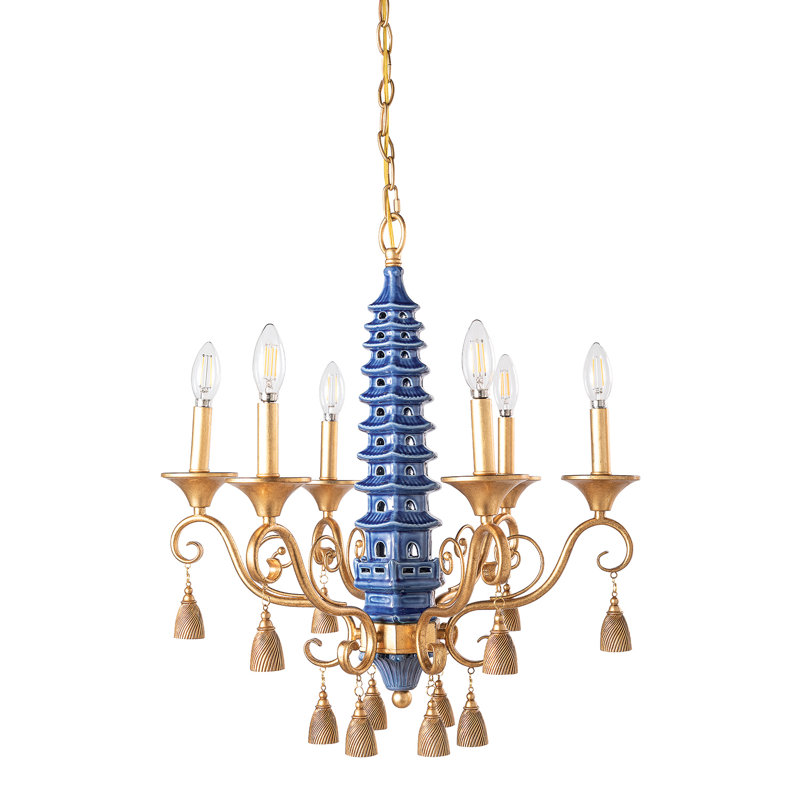 Madcap Cottage 6 - Light Chandelier, Gold/Blue