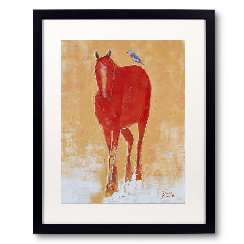" Red Horse " by Dara Daniel, 31.2" H x 25.2" W x 0.88" D, Black Single Picture Framed Paper, White