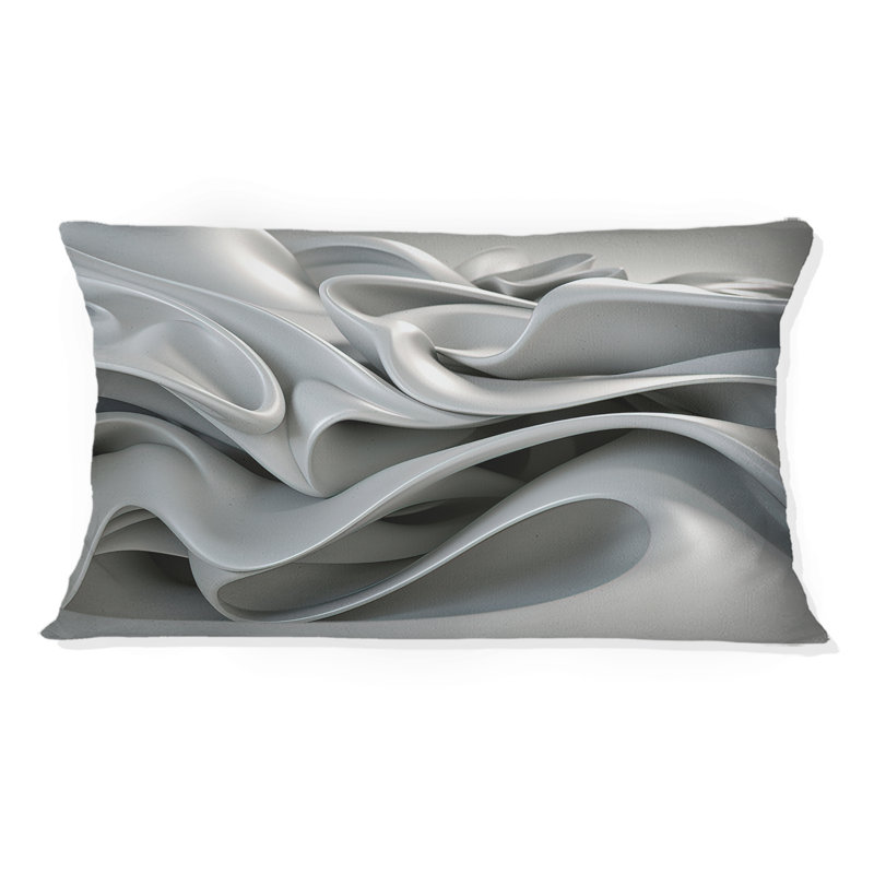 Coussin décoratif gris à motif ondulé abstrait et vagues modernes, H 12 po x l 20 po, Rectangulaire