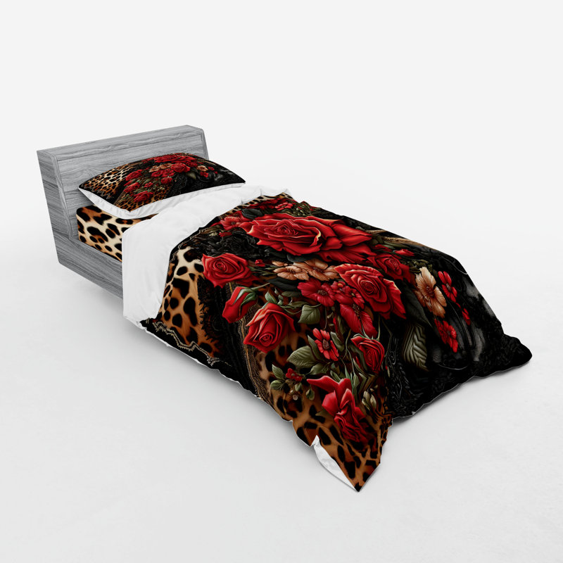 Ensemble de literie à imprimé léopard Ambesonne et brun sable rouge et gris foncé