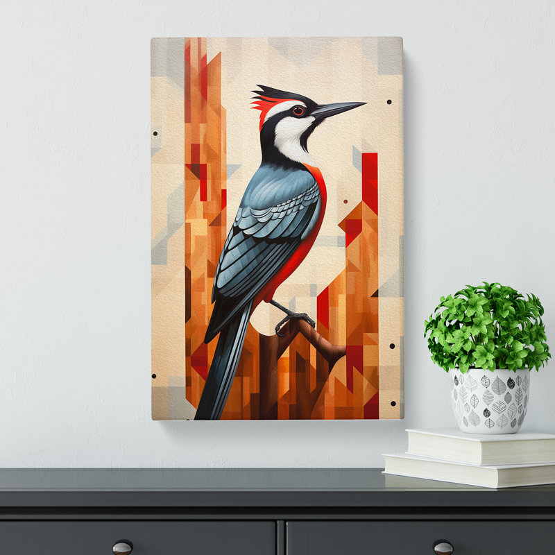 Woodpecker Geometric - Print, 60cm H x 40cm W x 3cm D