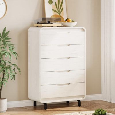 Modern 5 Drawer Dresser, 48" High Wood Chest, Bedroom Living Room Hallway, Large Closet Storage Organizer