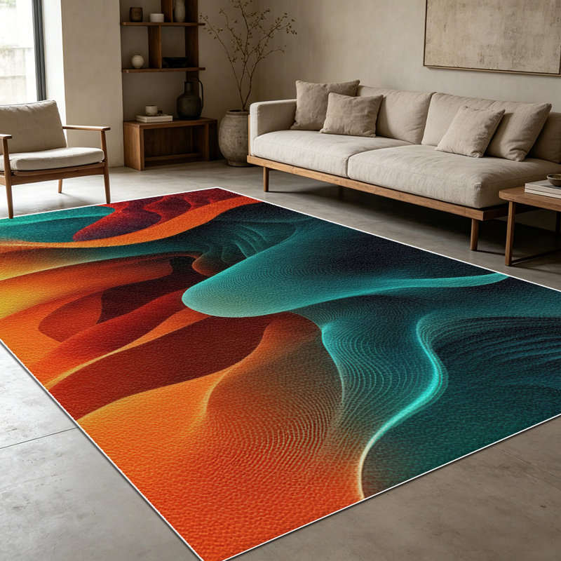 1PC Abstract Fluid Wavy Gradient Art area rugs for Living Room, Soft and Comfortable, Suitable for all seasons, easy-to-maintain, machine washable Indoor floor mat, Under Table Farmhouse suitable for dining room, bedroom, entryway, patio, home