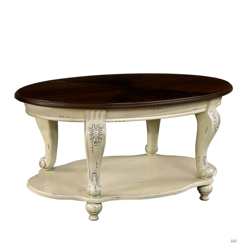 Table basse ovale de 42 po pour le salon, table basse à 2 niveaux avec tablette de rangement ouverte, assemblage facile
